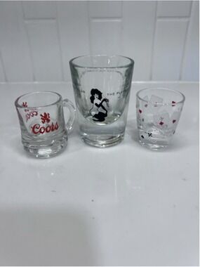 Vintage Glass Shot Glass Lot Of 3 - Playboy Clubhouse Coors Mug & Card Suites